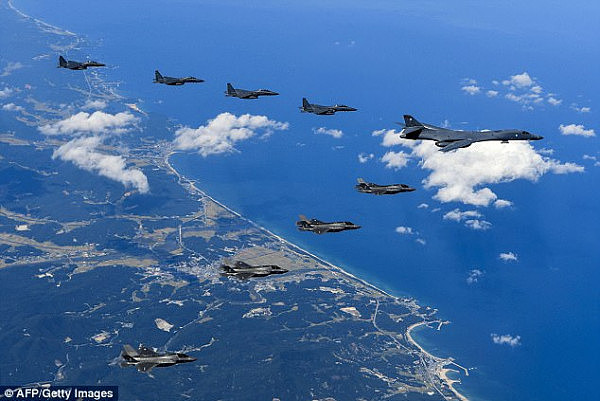 Jim Molan said North Korean belligerence has been a problem for the past 70 years, and tensions with the rogue state are nothing new (pictured are US Air Force jets over South Korea)