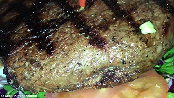 We ordered steaks and one of our steak was full of worms. Live worms coming out of the steak,' Ms Kim posted on social media along with a video showing the plate of food (pictured)
