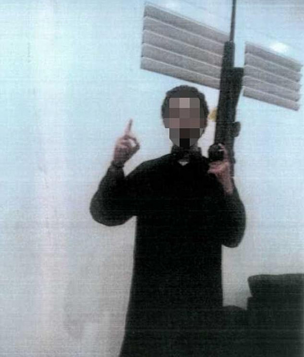 In the photos, the 14-year-old boy can be seen posing as a sniper with weapons he took from his uncle's gun collection