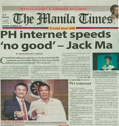 马云和菲律宾总统聊嗨了！一句话引发全民讨论，外媒头版头条报道