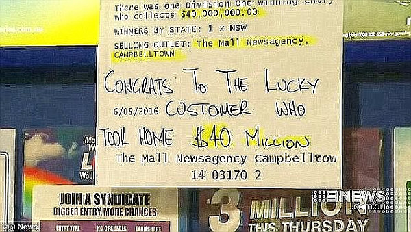 A message posted after $40 million was won in a Powerball draw in May 2016 (pictured) 