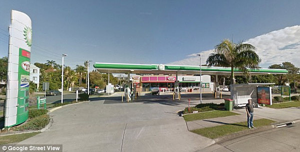 The man walked into a BP service station (pictured) on Frank Street at 10.30am on Thursday and began speaking with the attendant, police said