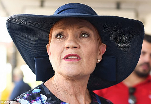 One Nation leader Pauline Hanson seen in Gladstone during a stop on the One Nation 'Battler Bus' for her campaign trail this week 