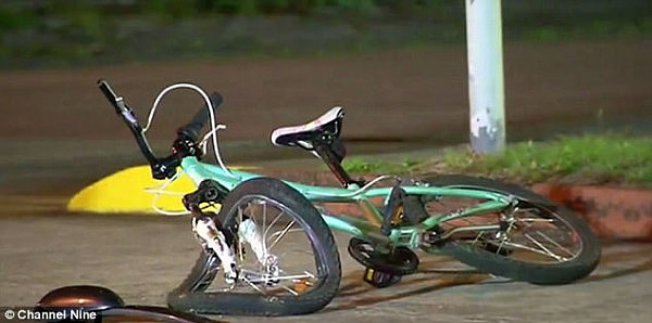 Alice's mangled bike is pictured after the alleged hit and run in Coburg, Melbourne