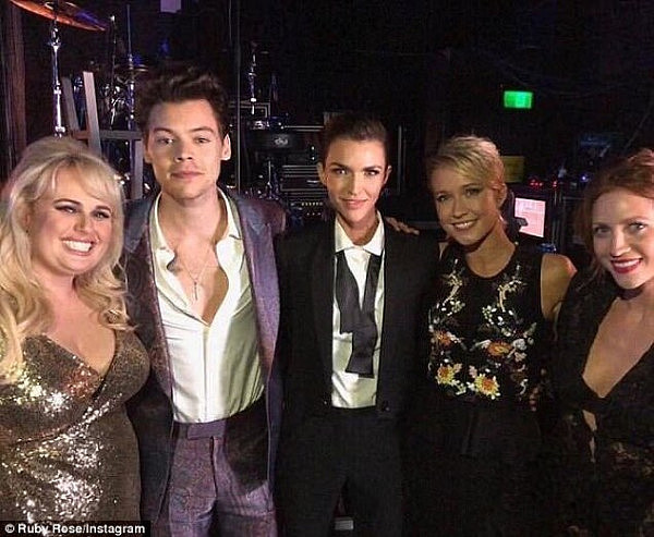 All smiles: Ruby posed for a happy snap behind stage at the ARIA Awards after presenting Harry Styles with his trophy