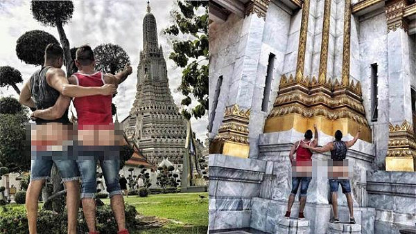 两名美国男子光腚与泰国寺庙合照被捕 警方：公然猥亵