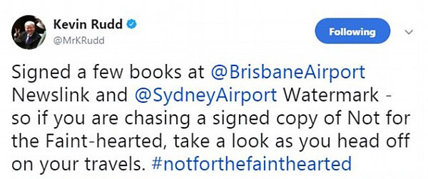 He left several signed copies of his autobiography Not for the Faint-hearted, and posted a photo to prove it on Twitter to prove it (pictured)