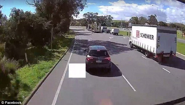 The shocking footage was captured in Perth, Western Australia and uploaded to the Facebook group Dash Cam Owners Australia on Sunday