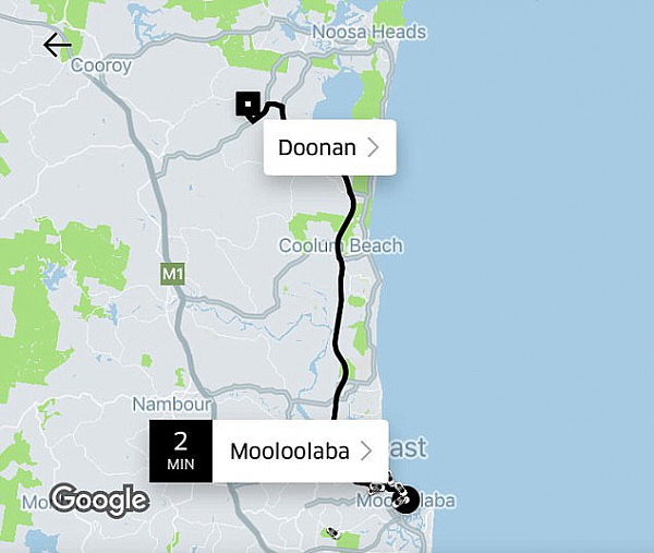 The pair were travelling home to Doonan from Mooloolaba on Queensland's Sunshine Coast, a 30 minute drive. Trips between the two suburbs generally are between $55 and $70