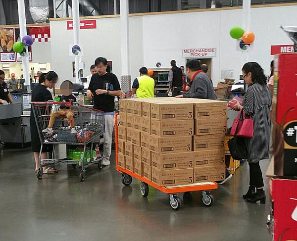 Chinese professional shoppers have found a loophole on supermarket limits to send huge amounts of baby formula to their homeland, by buying it in bulk from Costco (pictured)