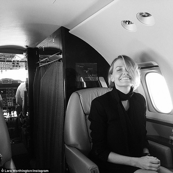 The high life: An avid traveller, Lara was also treated to a no-expense-spared trip - via private jet - from Sam, to ring in her 30th birthday 