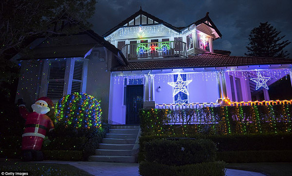 Ho ho ho! A massive blow-up Father Christmas was on display outside this Mosman mansion 