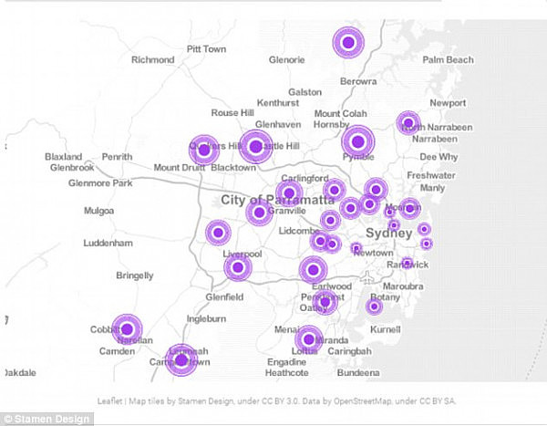 This illustration shows the proportion of areas that spend over 30 hours a week cleaning in Sydney