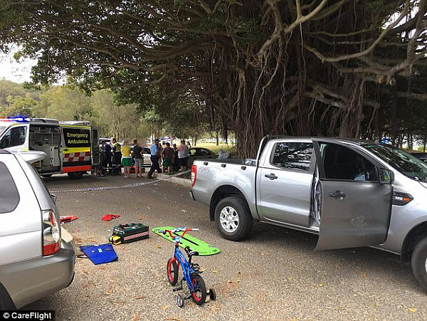 A five-year-old boy was seriously injured after he fell off his bike and was run over by a reversing 4WD in a car park