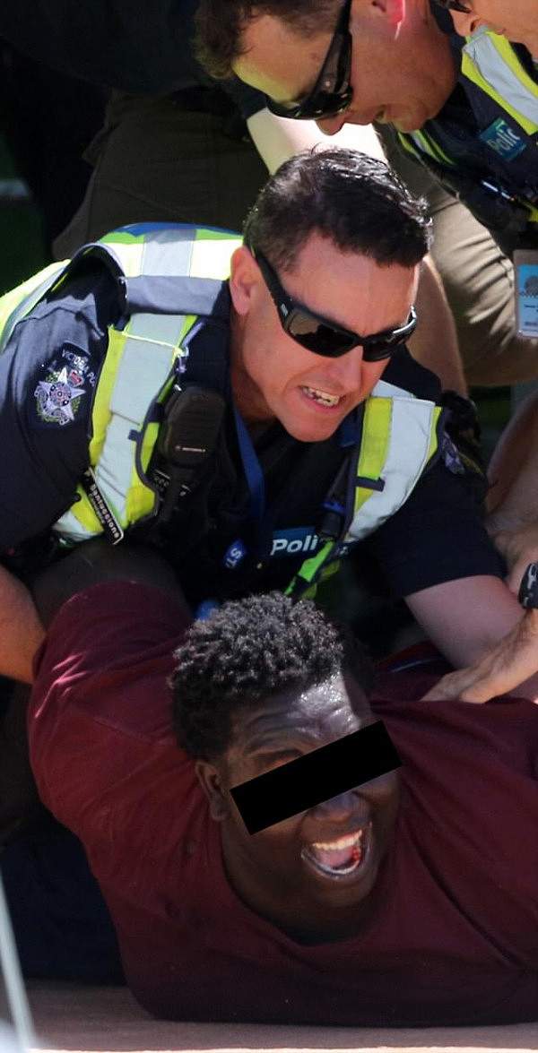 The African spokesperson eschewed from referencing the word 'gang', instead describing it as a 'youth crisis' (Pictured is an arrest in Tarneit, Victoria)