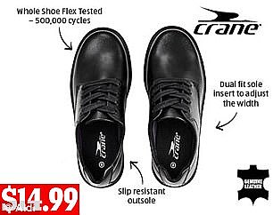 Boys Lace-Up Leather School Shoes selling for $14.99 a pair at Aldi's