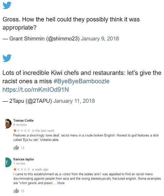 新西兰一餐馆菜单嘲笑中国顾客口音 被指种族歧视惹众怒