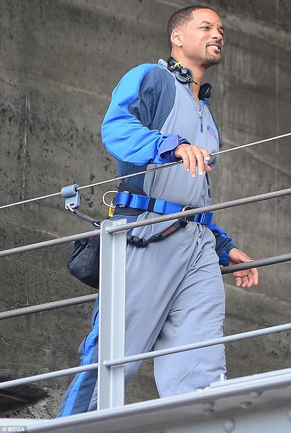 Tourist mode: Having arrived in Sydney on Friday, Will has wasted no time in taking in the sights. Saturday saw the A-list actor partake in the Bridge Climb, a popular activity that allows tourists to scale the famous monument, taking in Sydney's sweeping skyline 