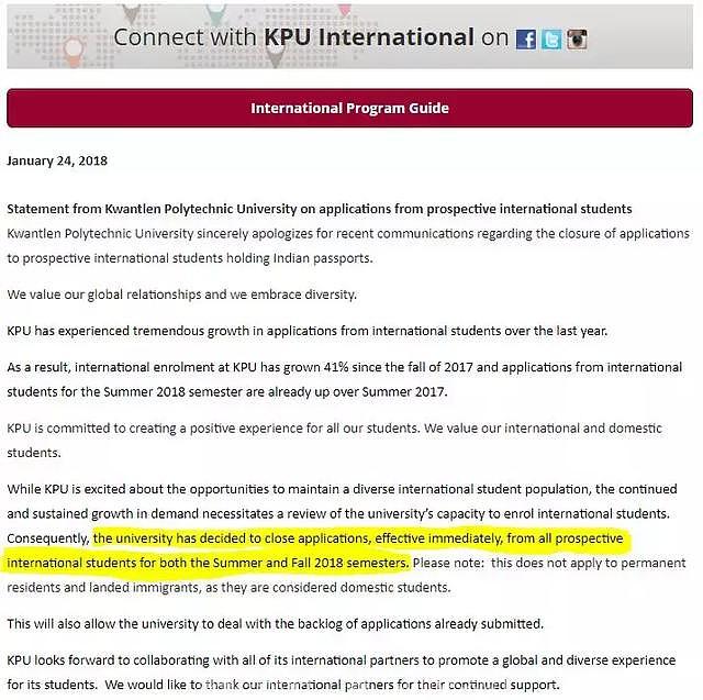 突发！晴天霹雳！继SFU后，KPU也宣布：暂停招收国际学生！