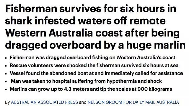 恐怖！澳洲男子出海打渔，却被巨型马林鱼瞬间拖入海中！更危险的是…（组图） - 1