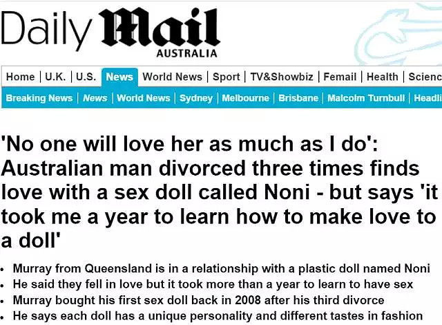 奇葩，澳洲男子爱上充气娃娃！居然花了一年时间才学会使用方法... - 1