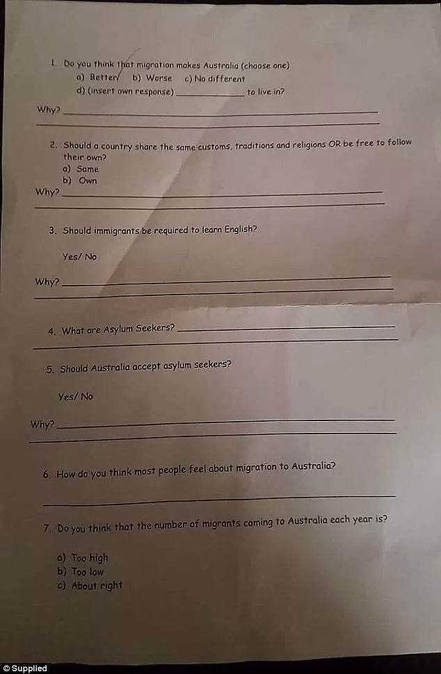 “澳洲移民太多了吗？！”悉尼小学惊现这样的题目！家长们表达强烈不满！ - 3