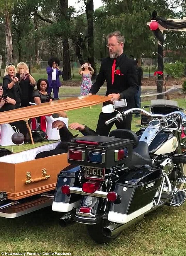 Ghost hunter Jason King arrived at his wedding in a coffin, much to the surprise of his guests