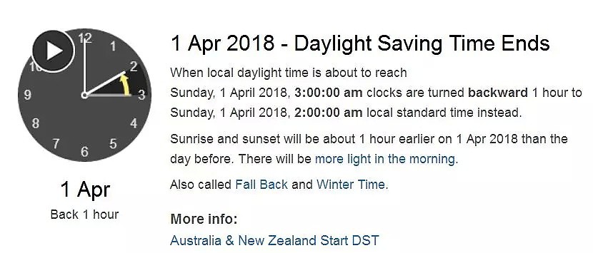 太好了！2018澳洲冬令时来啦！又能幸福多睡1小时！所有人将年轻1小时！之后又能与祖国人民愉快聊天了！ - 3