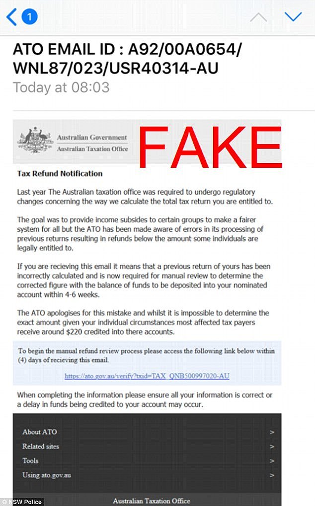 NSW Police alerted the public to the typo-riddled scam on Thursday by posting a screen grab of the email to Facebook