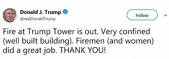 纽约特朗普大厦火灾1死4伤，总统发推：火情受限楼建得好 - 3
