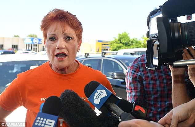 'It is quite often that I might get into a taxi... and find they did their university degrees here and have gone on to actually become taxi drivers,' Senator Hanson told the Senate last October. She is pictured campaigning ahead of the Queensland state election last year