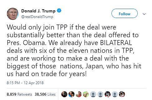 特朗普为何在TPP上180°大逆转?和中美贸易战有关