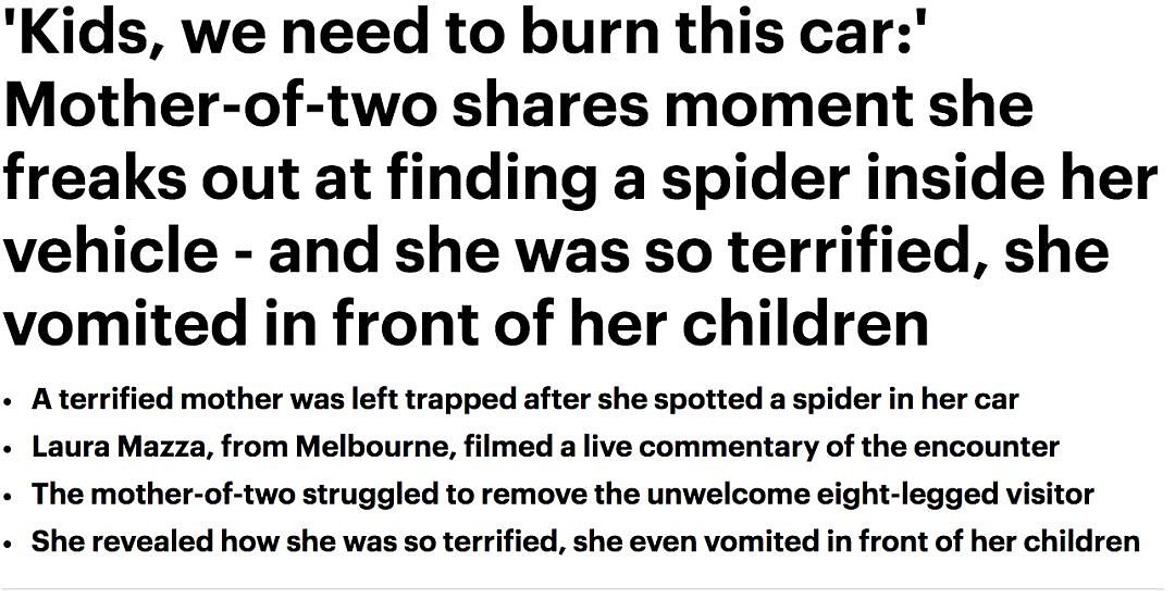 澳洲妈妈带孩子游玩，突然车里出现一个恐怖生物！吓得她赶紧弃车逃跑！ - 1