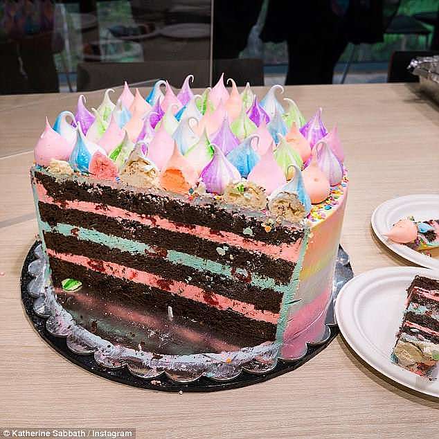 Katherine recommends 'cutting the cake straight across at the longest point and then chopping them into inch-long segments' (pictured)