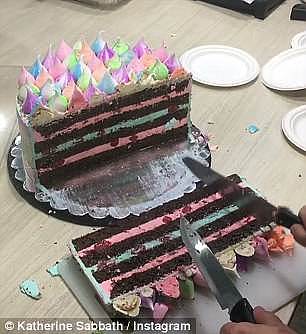 While, she said, the pieces 'will be smaller, you will end up getting around 30 pieces instead of just six to eight' (pictured: Katherine's cake technique)