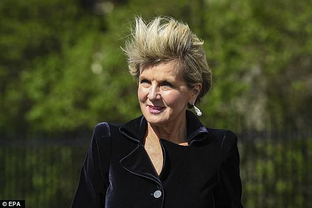 Julie Bishop (pictured) had her very own 'Trump moment' as she was photographed with her hair scattered as it caught the flow of the wind