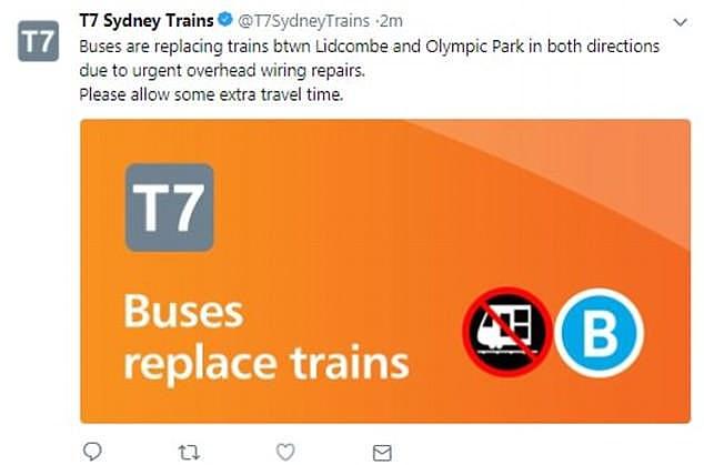 Delays are expected on the Inner West Line, North Shore Line and the Airport Line on Thursday morning. Trains on the Olympic Park Line have been replaced with buses (pictured)