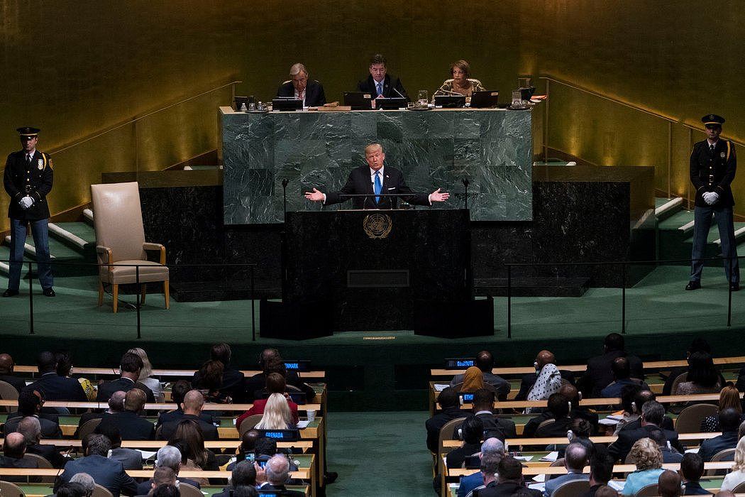 去年9月，特朗普总统在联合国大会讲话。