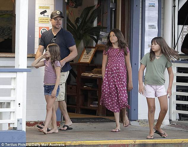 Smilin' in Byron: Matt Damon, 47, has been holidaying in the popular Australian seaside town of Byron Bay with his daughters Isabella, 12, Gia, 10, and Stella, eight, in tow