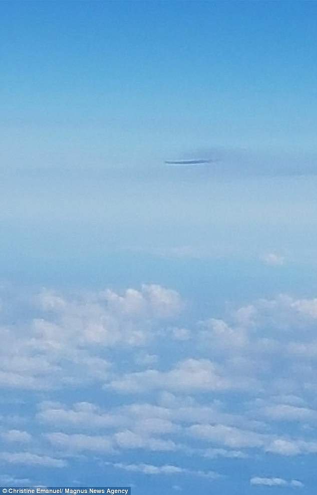 About 45 minutes after leaving Brisbane, Ms Emanuel said she looked out of the window over the wing of the plane and notice a strange object 30,000 feet in the sky