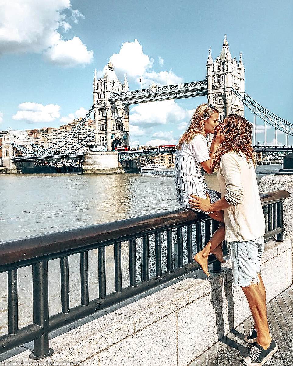 The couples' Instagram account shows images of the pair traveling the globe, from swimming in crystal clear waters to exploring some of the world's most popular cities (pictured, London)