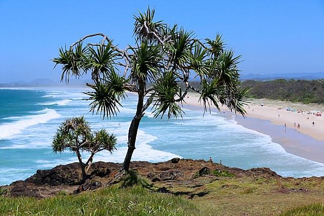 The beach (pictured) is located on a stunning stretch of pristine sand less than 15 minutes from Tweed Heads on the Queensland and New South Wales border