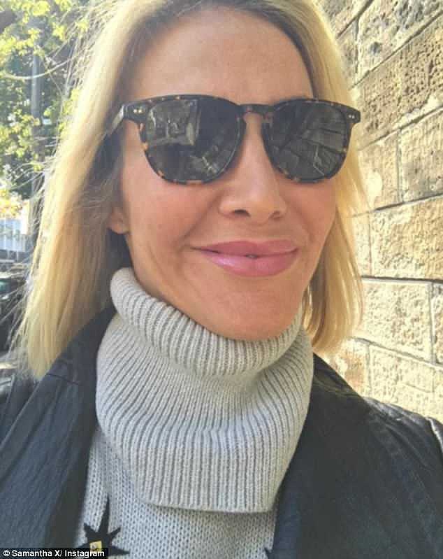 Bet the other mums love her! Former escort Samantha X headed to a  Sydney school's Mother's Day lunch on Friday in conservative turtleneck sweater after being told to 'keep boobs hidden' 