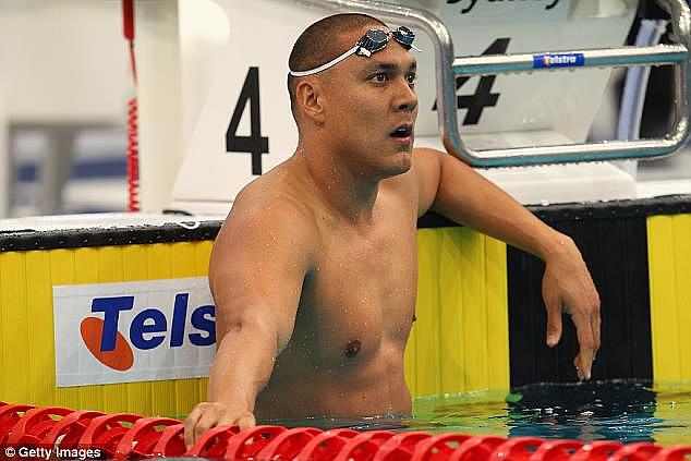 Geoffrey Huegill (pictured in 2006), 39, won silver in the 4 × 100 metre medley relay and bronze in the 100 metre butterfly at the 2000 Summer Olympics