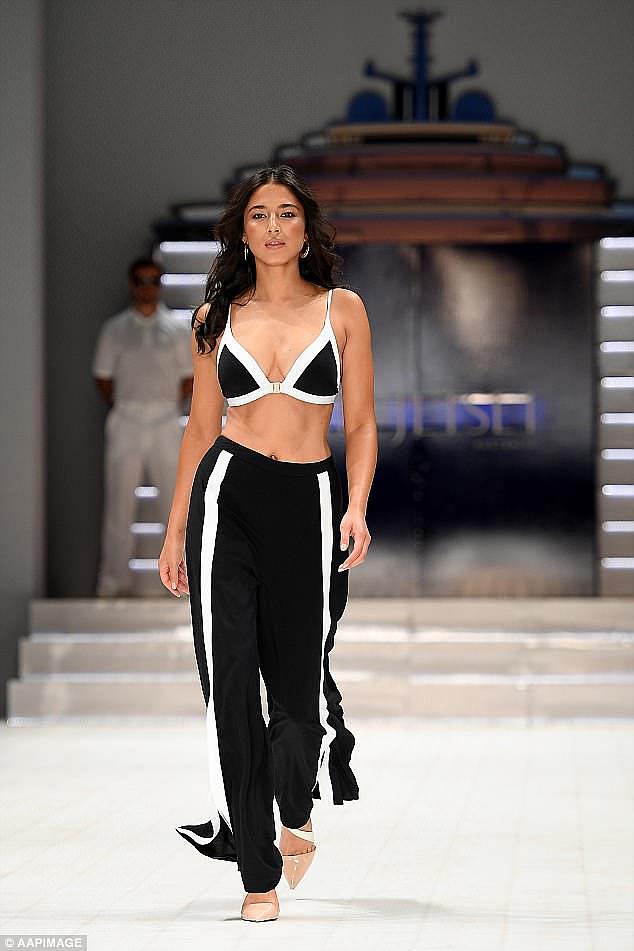 Queen of the catwalk! Jessica Gomes flaunted her incredible figure in daring swimwear during Mercedes Benz Australian Fashion Week at Sydney's Carriageworks on Tuesday