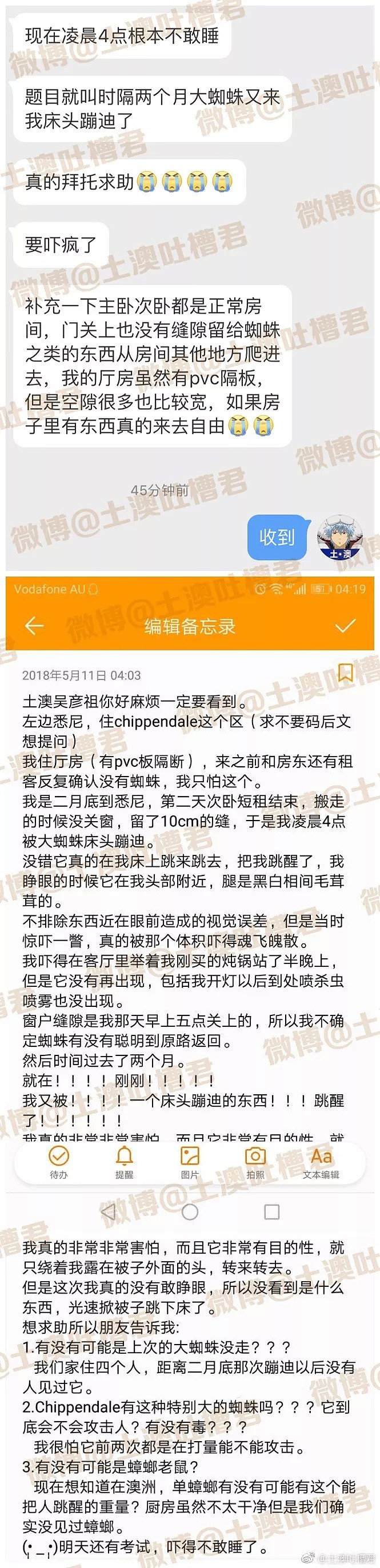 澳华人妹纸崩溃吐槽：凌晨4点根本不敢睡！时隔两个月，它们又来我床头蹦迪了… - 1