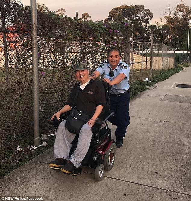 Fairfield Leading Senior Constable De Sang Khuu (pictured) saved the day for a stranded member of the public after his electronic wheelchair broke down. The officer took it upon himself to make sure the man got home safely