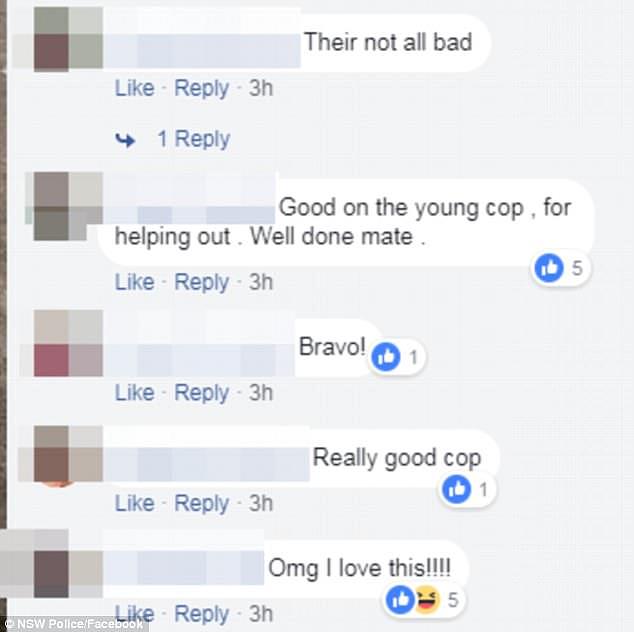 Senior Constable De Sang Khuu was praised on social media (comments pictured) for going beyond the call of duty
