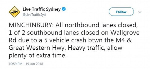 因5场车辆事故，今早这些悉尼通勤族全堵在了上班路上！（图） - 2