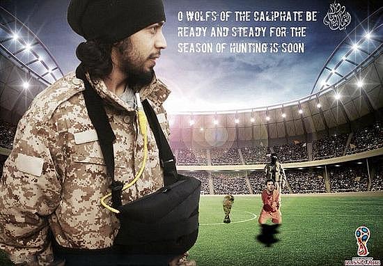 ISIS发恐怖袭击海报：梅西跪在球场上等待被处决